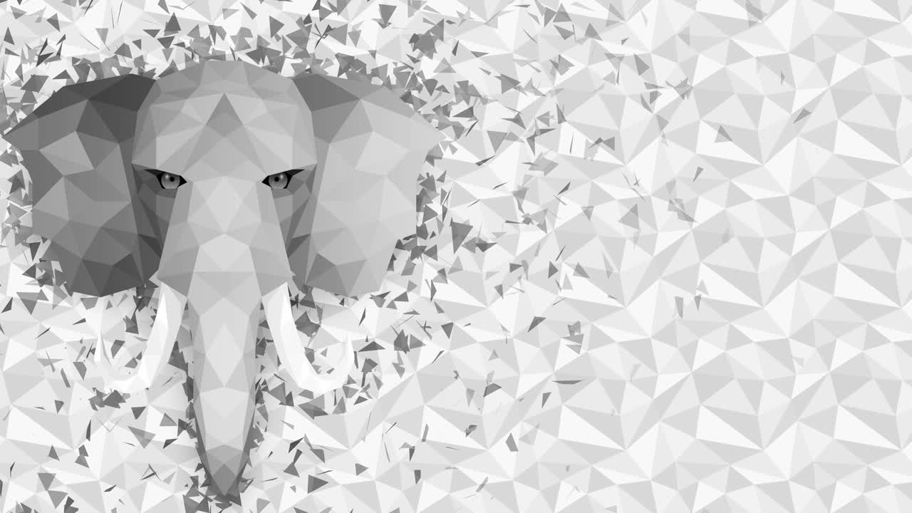 fondo de elefante poligonal. cabeza de animal. animación de bucle de polígono bajo. vida silvestre geométrica. retrato de animal polígono.