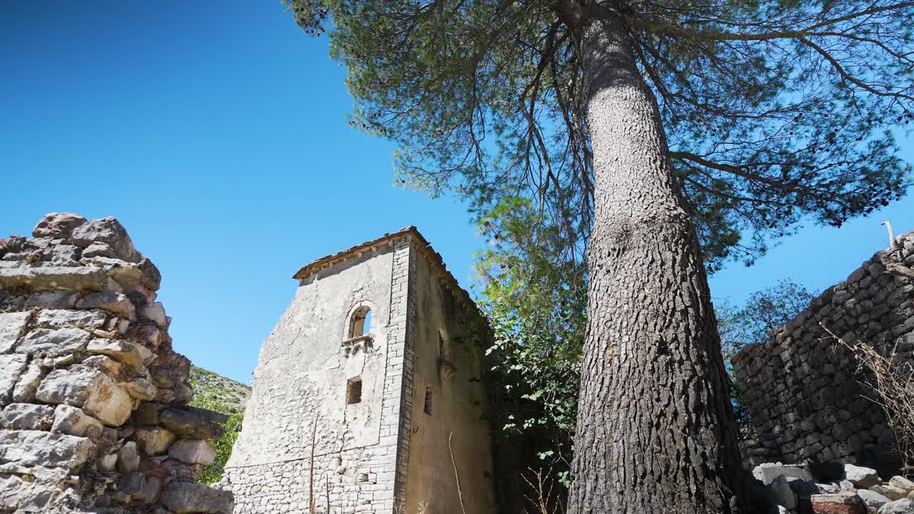 Mysterious Abandoned Stone Houses with Stairs and Arched Doors Hidden in Silent Mountains