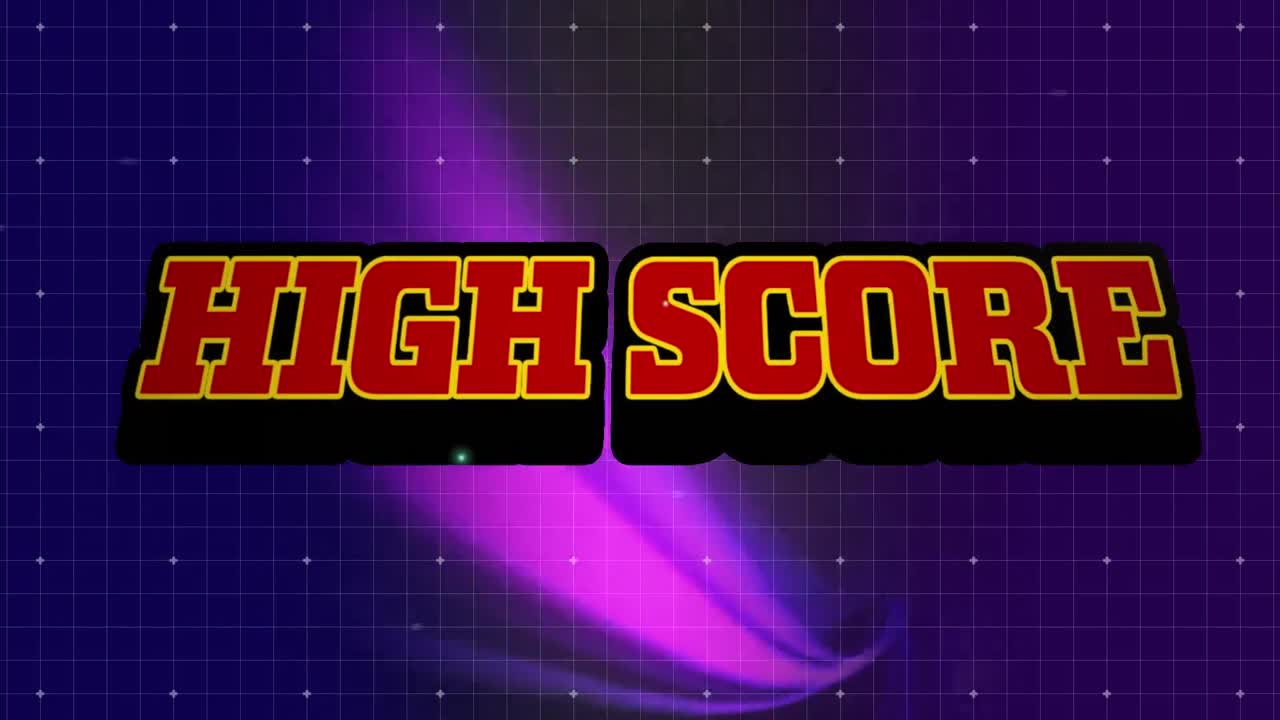 animación del texto de la puntuación alta sobre rastros de luz sobre fondo negro