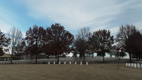 fayetteville national cemetery establishing shot, many headstone graves, sliding