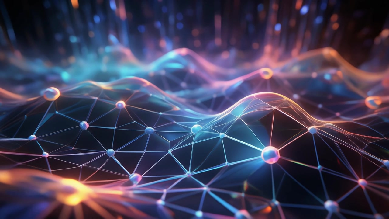 Abstract Digital Network Wave with Glowing Nodes and Connections