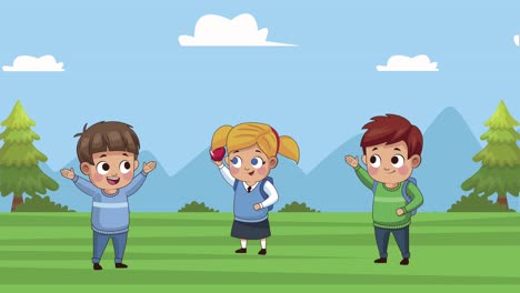 niños estudiantes pequeños en el campamento