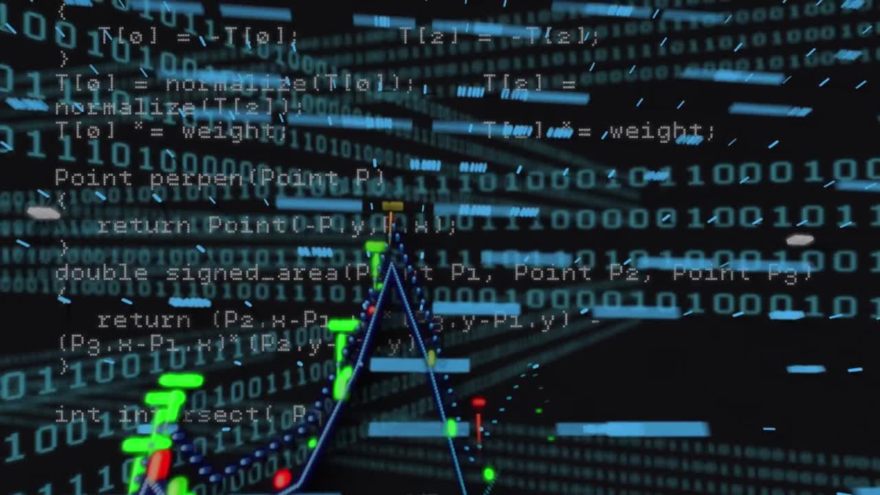 Animation of graph over data processing on black background