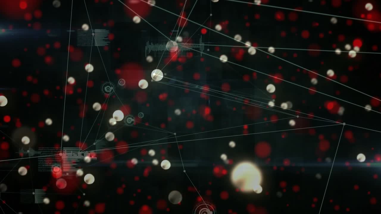 Soft nodes initiating drift toward camera blue lines linking pulsing visualizing live data flow