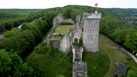 castle ruins in normandy france, next to highway a13, aerial view