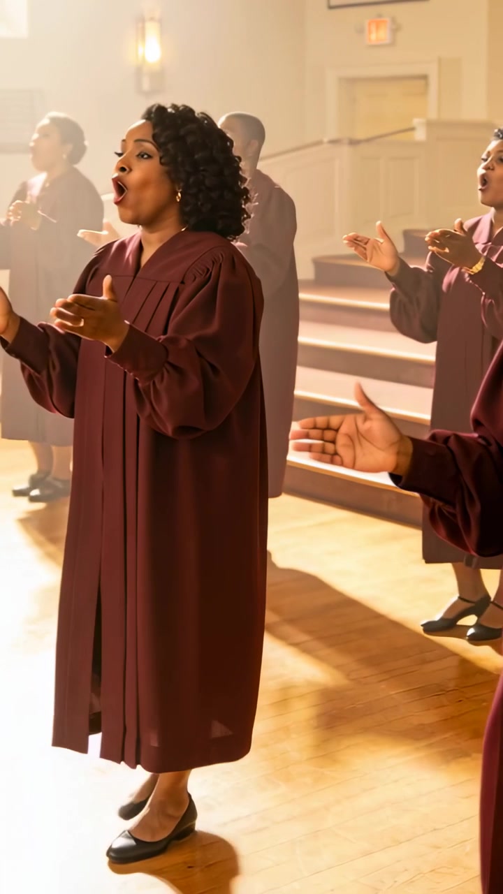 Vertical video: Clapping cueing soloist singing and moving in sanctuary for worship