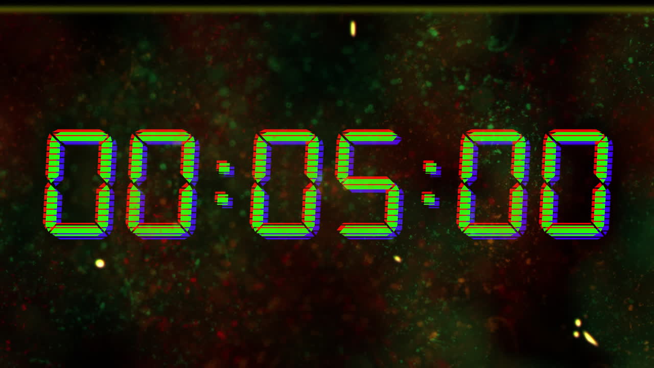 Animation of blue digital clock timer changing on black background