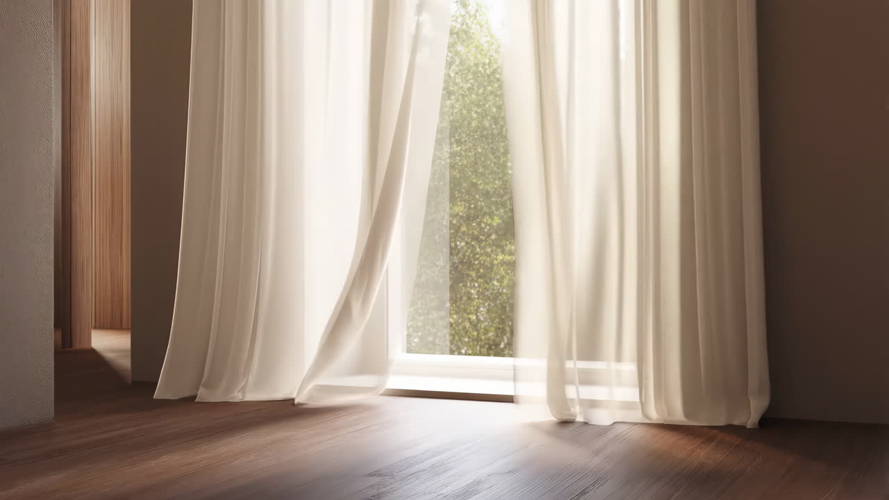 Empty Room with Sunlight and Sheer Curtains