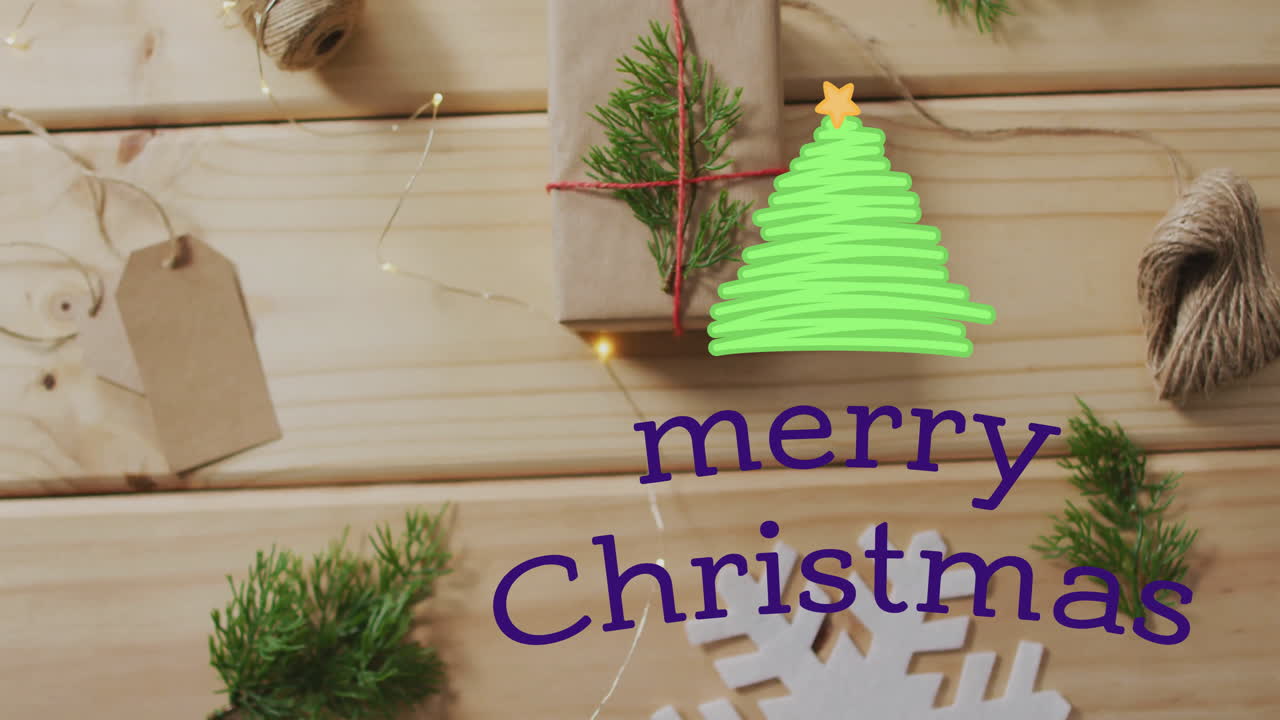 Animation of merry christmas text over christmas presents