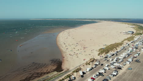 north sea beach with brouwersdam's popular kitesurfing spot in zeeland, the netherlands