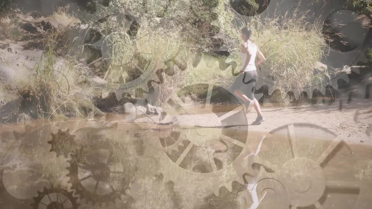 ⁇ 이 돌고 있는  ⁇ 의 애니메이션 피트 여자 달리기