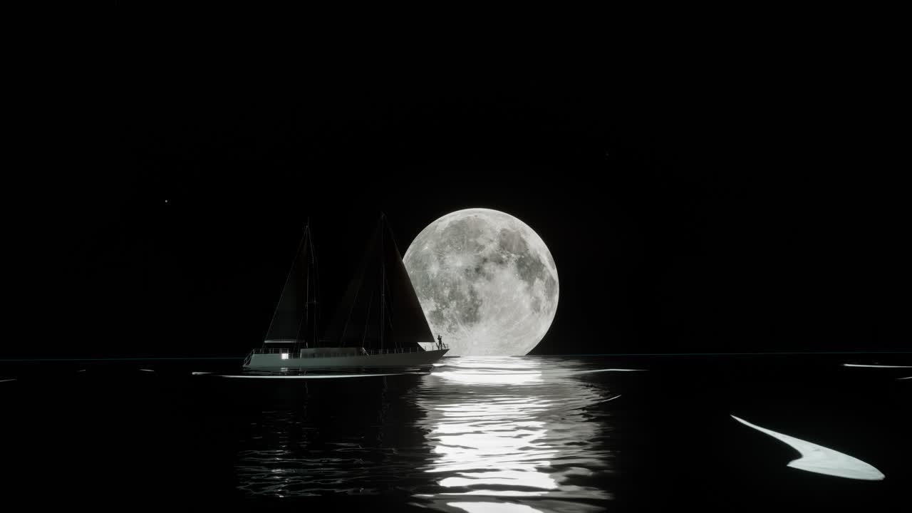 Sailboat under a Full Moon at Night