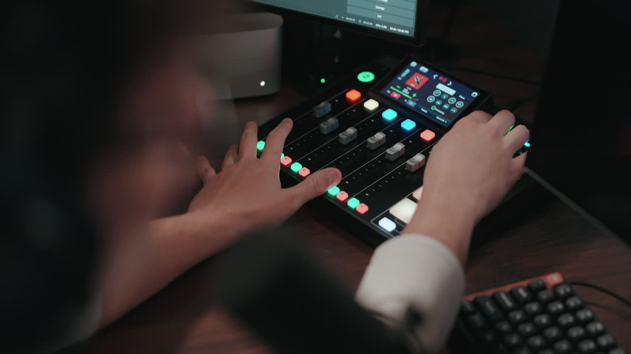 Person using a professional audio mixer
