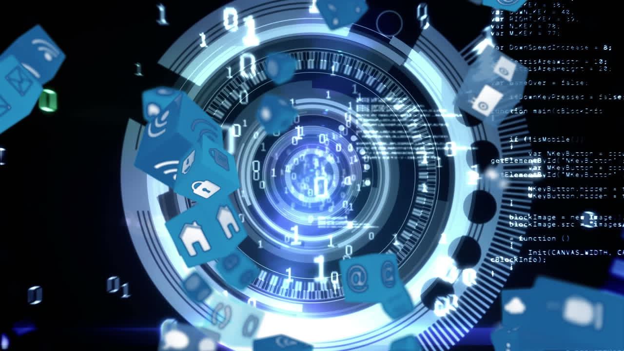 바이너리 코드를 가진 인터넷 아이콘과 기호