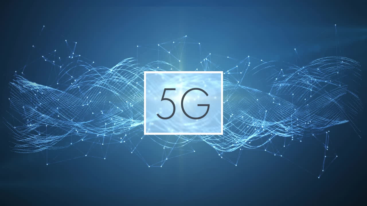 animazione di rete di connessioni e testo 5g sulla mano di un uomo d'affari