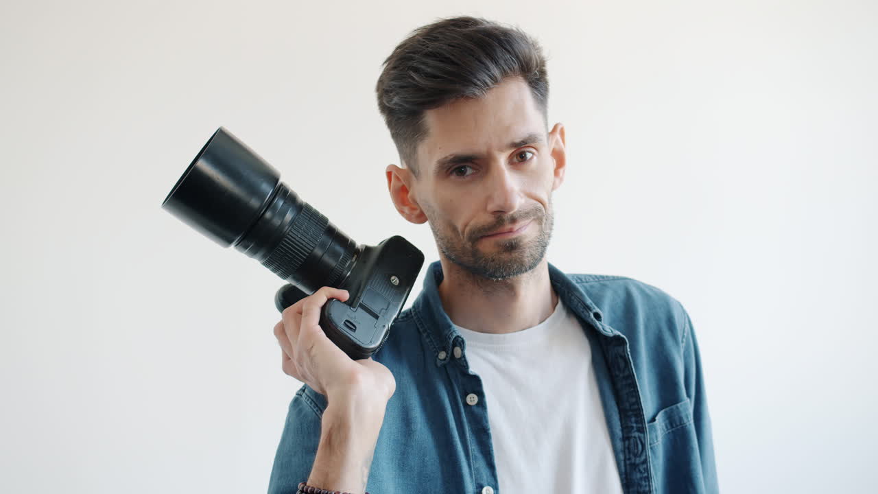 Photographer with camera on shoulder