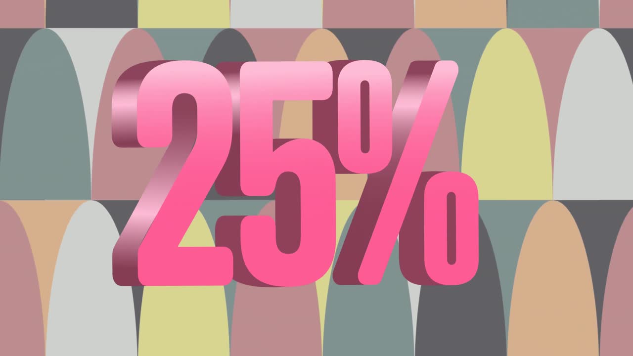 animación de un banner de texto del 25 por ciento contra formas abstractas pastel en un patrón sin costuras
