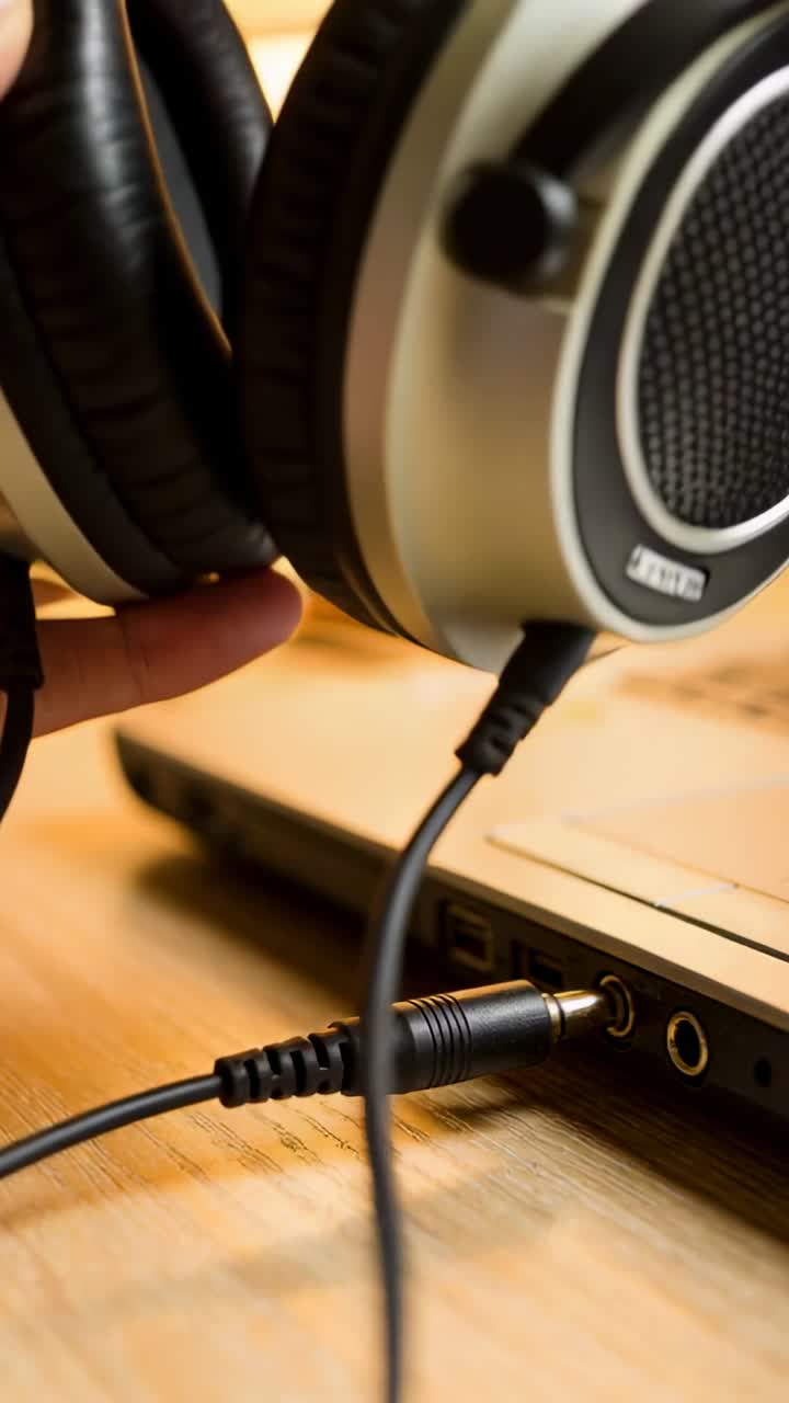 Vertical video: Reaching hand lifting silver earcup on desk, inspecting 3