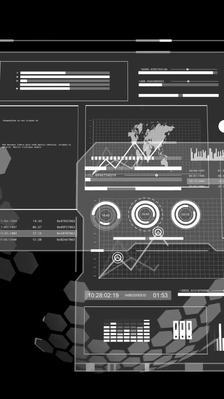 Animation of digital data processing and globe over black background