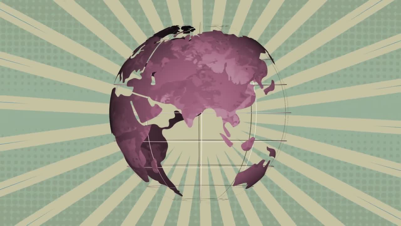 회전하는 지구의 애니메이션은 회색 배경에 녹색 방사선 광선에 맞춰 원활한 패턴으로