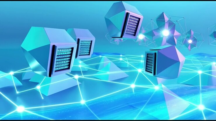 Abstract 3D Animation of Geometric Shapes and Digital Network Connections