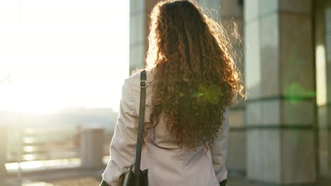 Walking,-city-and-business-woman-on-morning