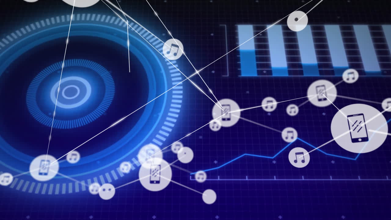 Network of digital connections and data processing animation over blue background