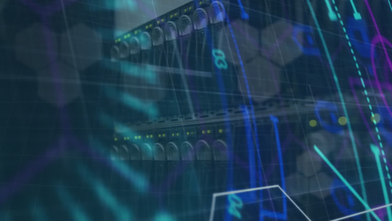 animación del escaneo del alcance y el procesamiento de datos en primer plano del servidor informático