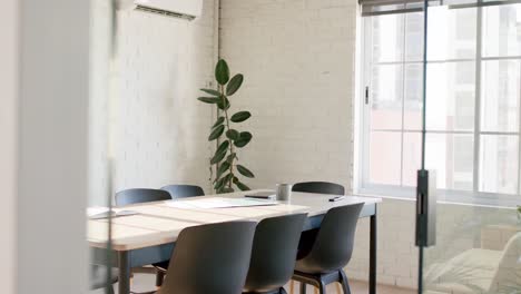 empty modern office with meeting room with multiple projects on table