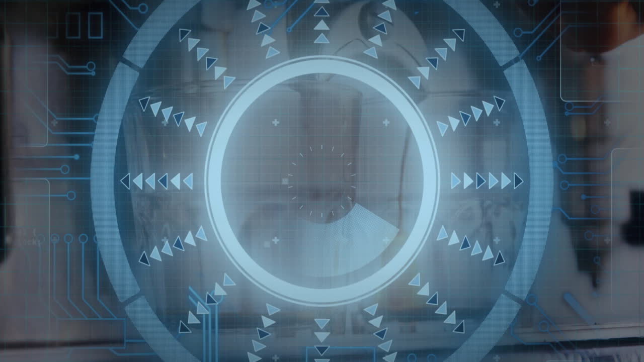 Holographic medical HUD overlaying clinical scene, showing transparent 3D kidney and stethoscope