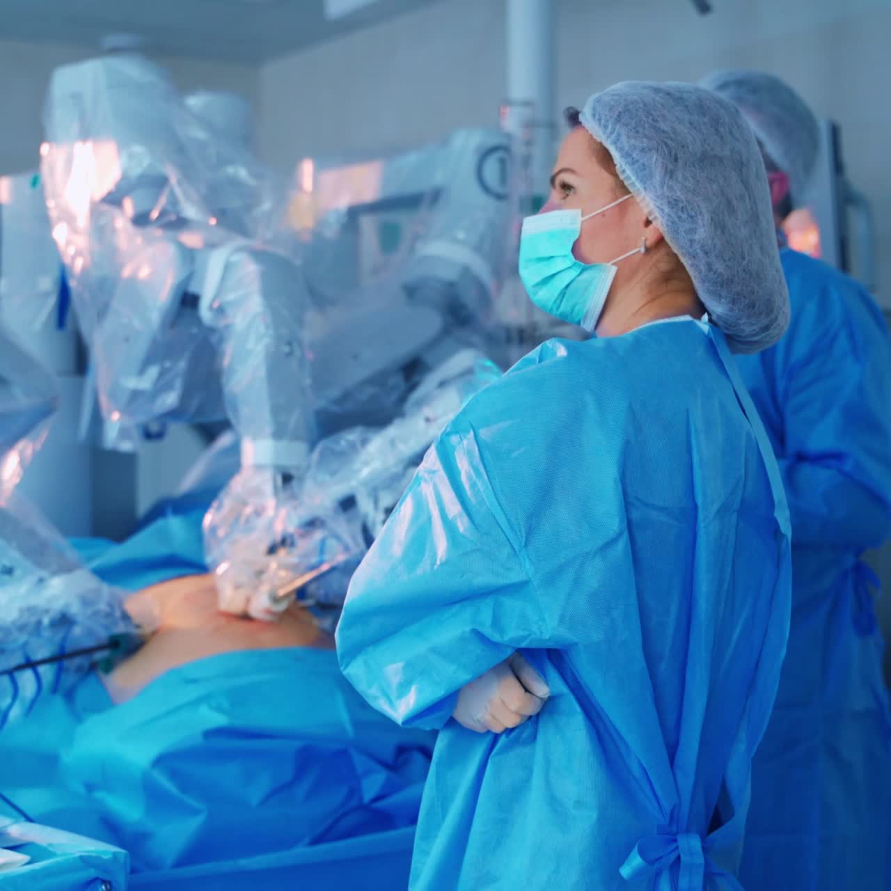 Da Vinci Surgery. Robotic Surgery. Medical operation involving robot.