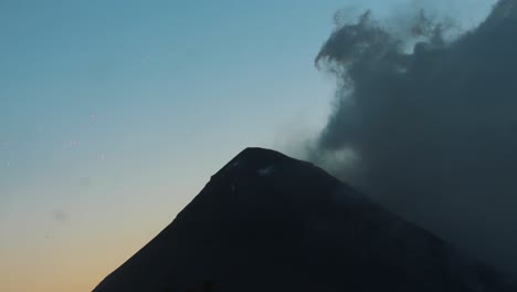 timelapse of smoke erupting out of fuego volcano in guatemala during sunset