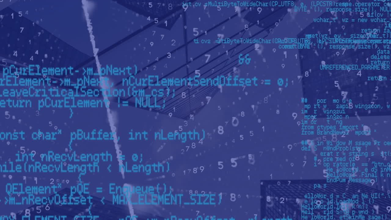 animación del procesamiento de datos sobre un fondo azul
