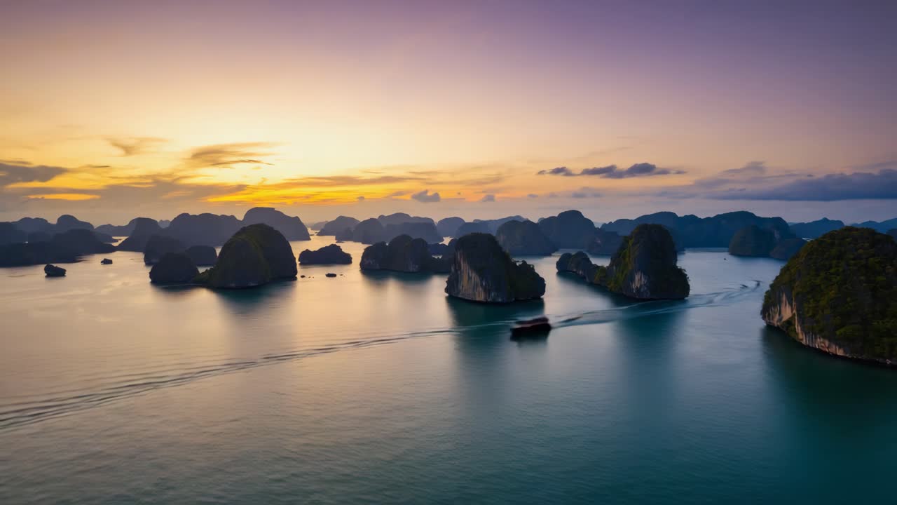 Ha Long Bay Limestone Islands at Sunset