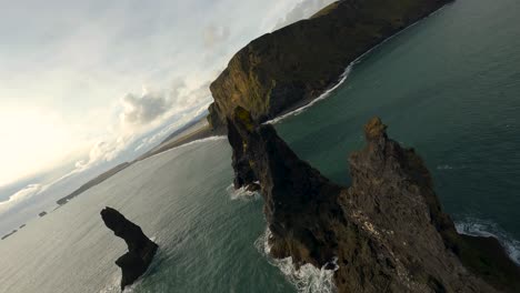 icelandic seastacks and shoreline from above