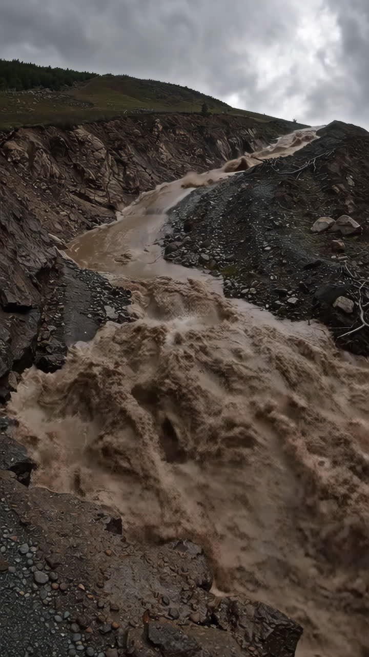 Muddy River or Flash Flood in a Rocky Landscape