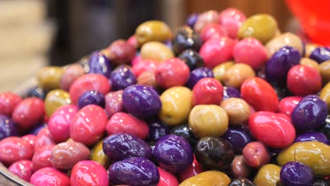 close up of a variety of olives