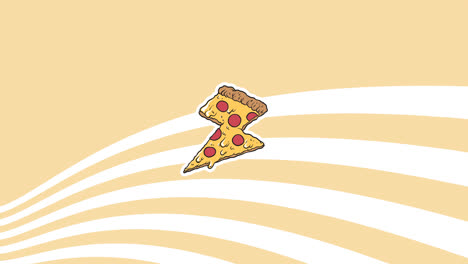 animación de iconos de pizza en forma de relámpago sobre un fondo beige