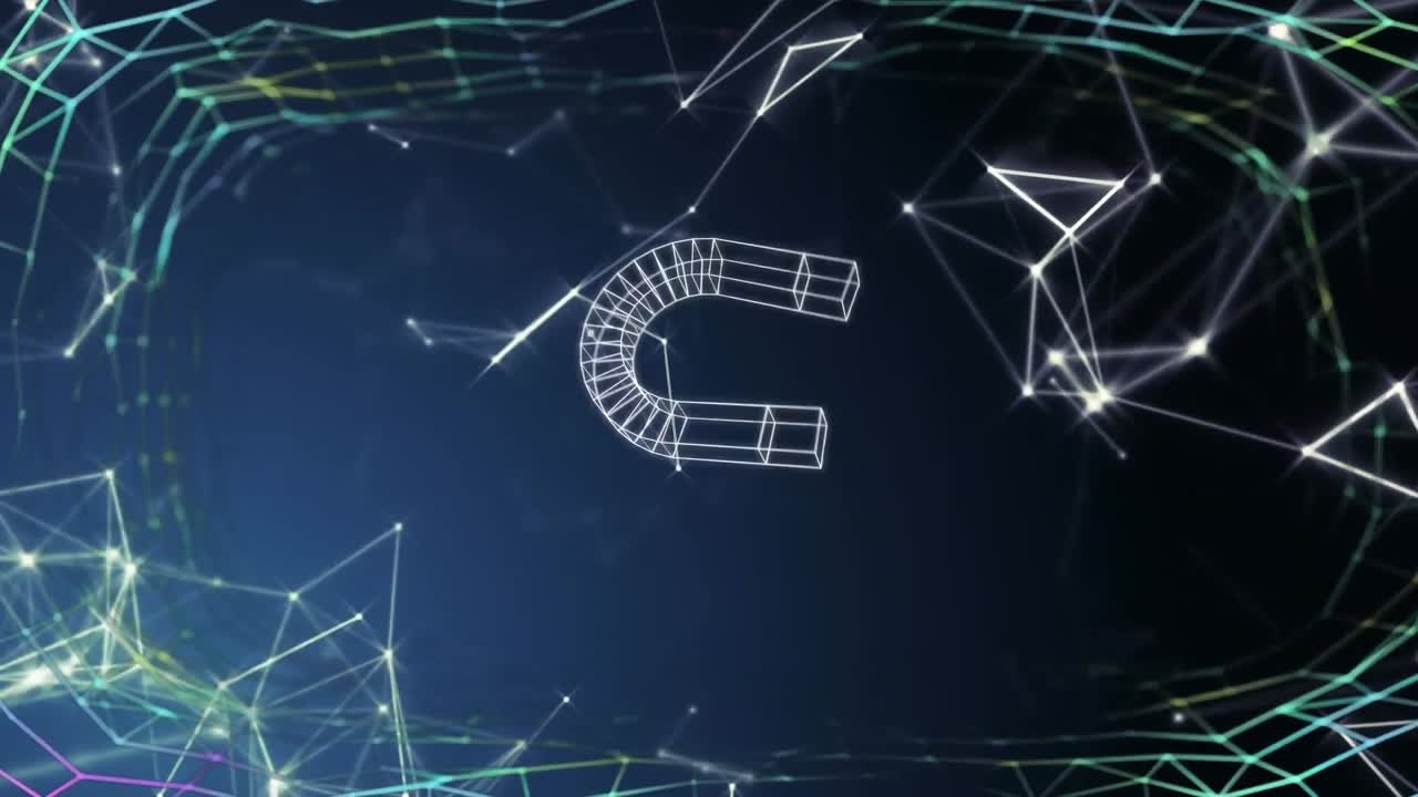 animación de iconos sobre una red de conexiones sobre un fondo negro