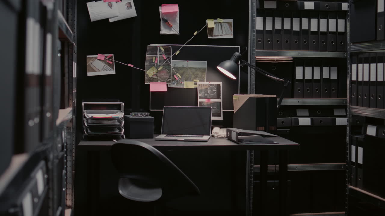 Organized workspace with computer and investigation documents