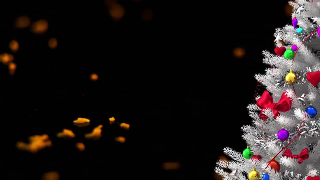 animación del árbol de navidad sobre brillo dorado sobre fondo negro