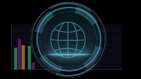 animación del globo y el texto de seguridad cibernética sobre diagramas