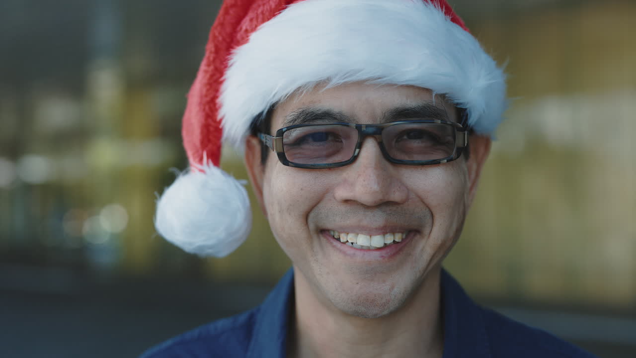 Happy Man Wearing Santa Hat
