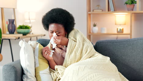 sick woman coughing, sneezing