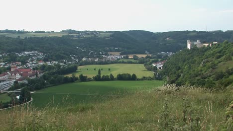 long shot over altmuehltal near eichstaett with willibaldsburg in the back, bavaria, germany