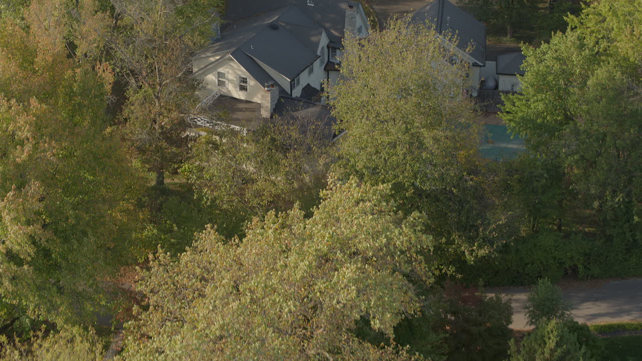 세인트의 멋진 동네에 있는 아름다운 고급 주택 위로 공중