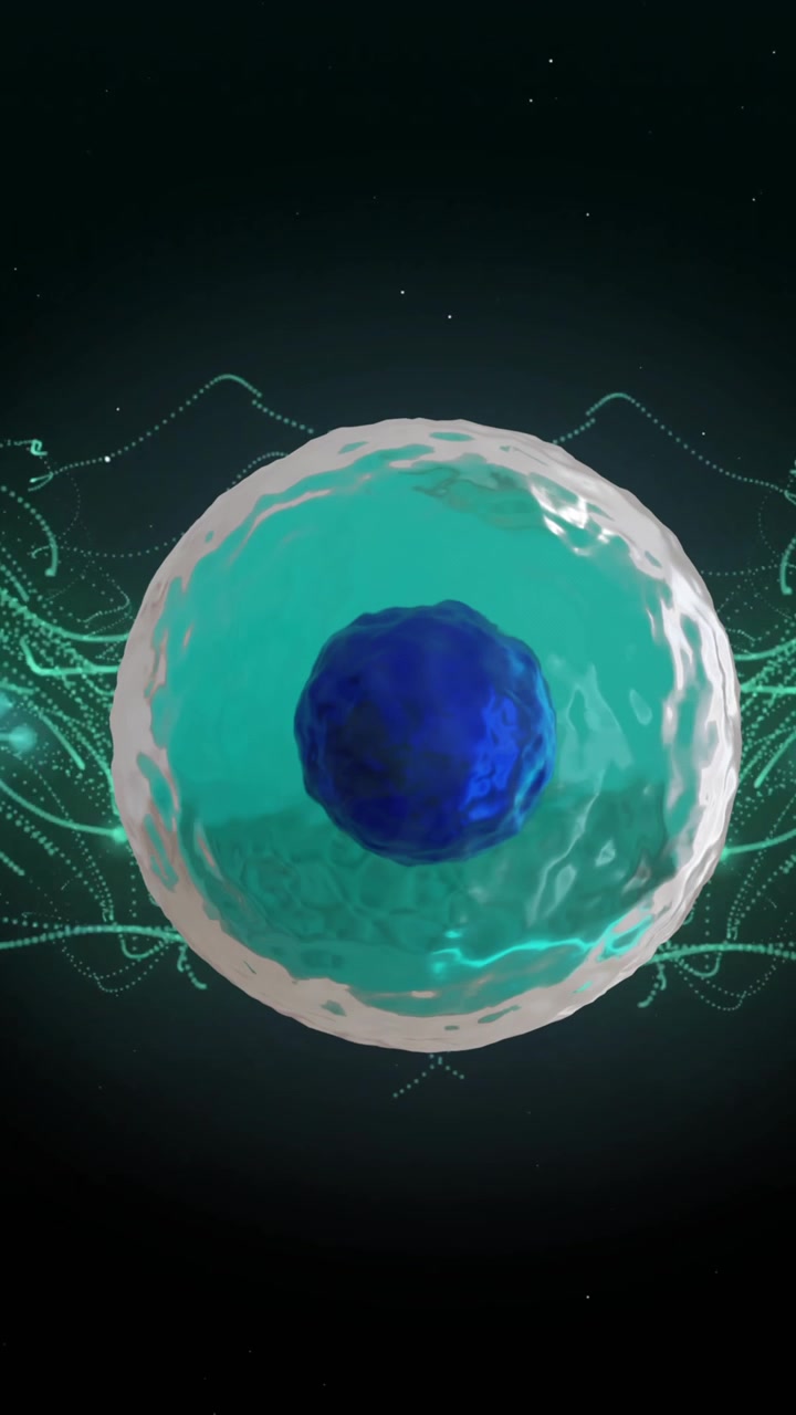 Animazione di cella ed elaborazione dati su sfondo nero.