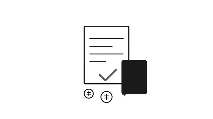 Animated Document Icon with Checkmark and Currency Symbols