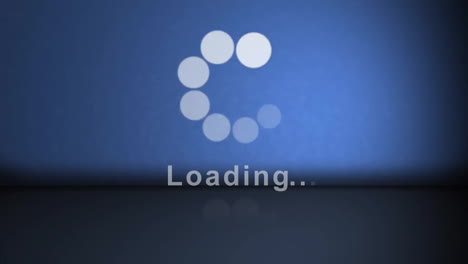 animación de carga con puntos circulares en fondo azul