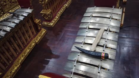 gamelan orchestra, religious musical instruments, traditional of bali indonesia southeast asia, bronze percussion, golden set